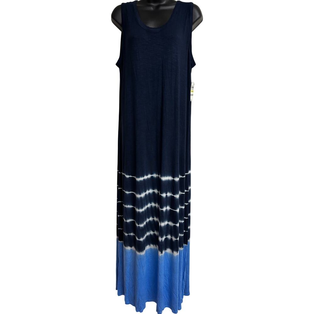 Style & Co Blue Tie Dye Maxi Dress Sleeveless Women Summer Scoop Neck Medium New